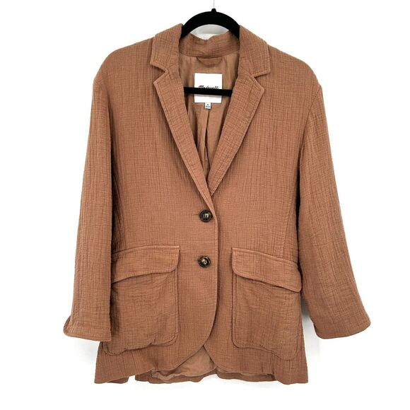 MADEWELL Women's Brown Gauzy Cotton Linen Relaxed Oversize Larsen Blazer Size XS - Picture 5 of 12